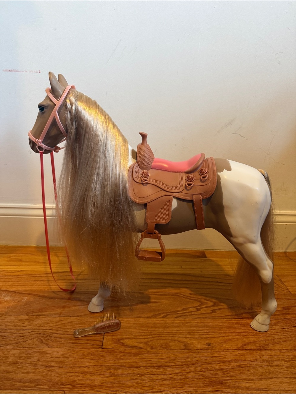 Pink and Cream Decorative Toy Horse with Brush - Home Accents Decor